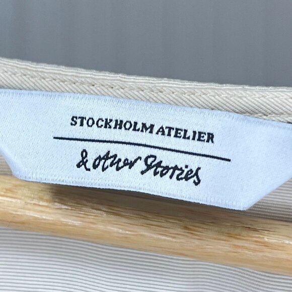 & Other Stories Stockholm Atelier Ivory Cream Short Sleeve Wrap Dress Tie Waist - Picture 7 of 11